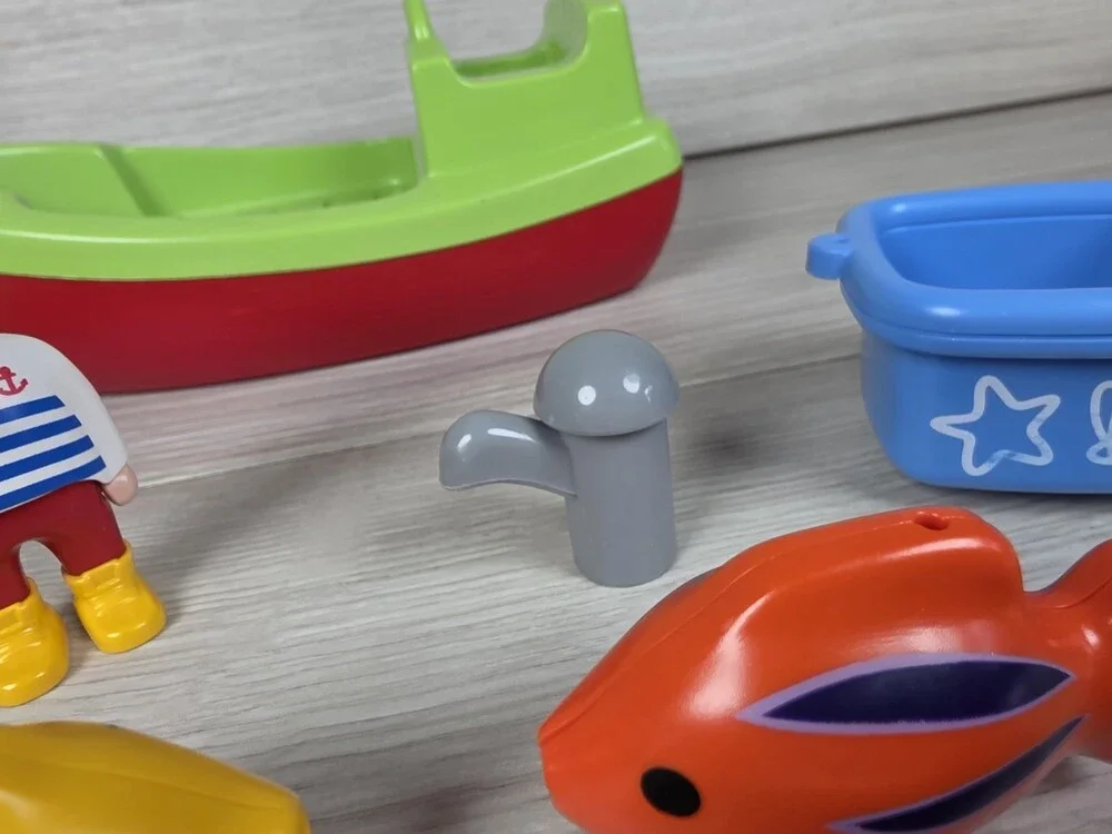 Vtg Playmobil 1.2.3 Sea Life Harbor Boat Orca Fisherman Fish Lot SU4